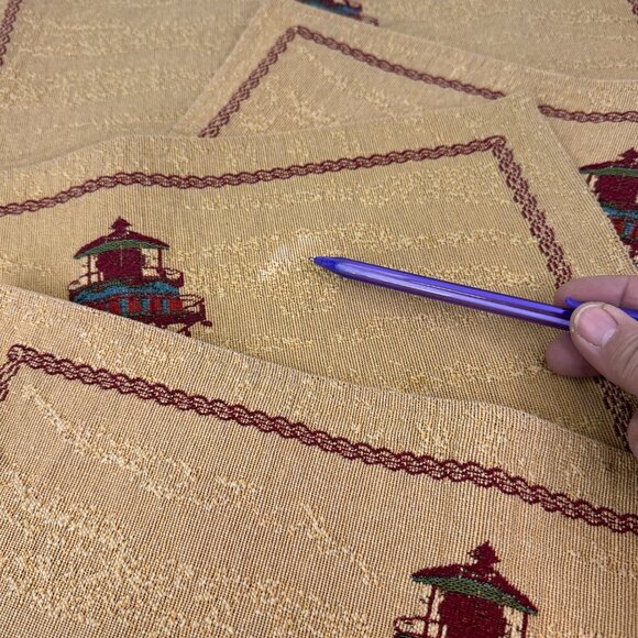 Set Of 4 Woven Lighthouse Placemats With Nautical Design 18"x12" Beige & Red - Picture 6 of 8